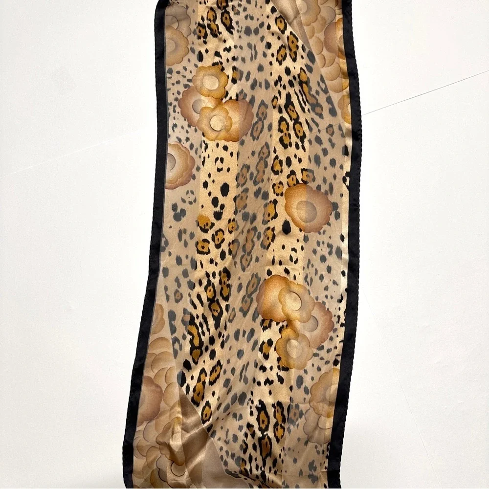 Vintage 80s Oscar de la Renta Silk Wrap Scarf Floral Animal Print Old Money